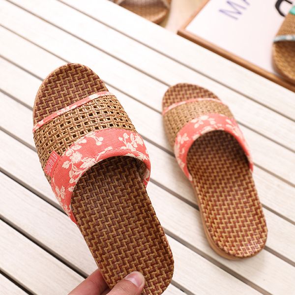 

2020 new breathable straw mat slipper women indoor shoes anti-slip open toe lovers home floor slides female linen slippers dx423, Black