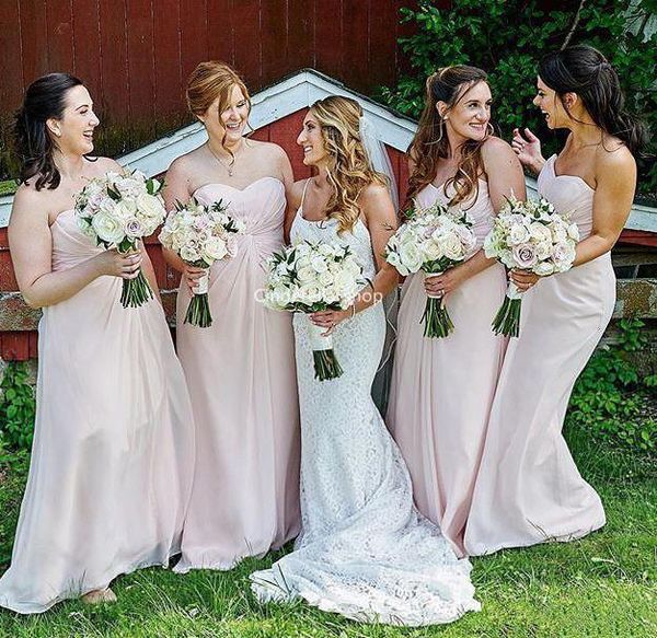 

pink bridesmaid dresses chiffon sweetheart ruched pleats a line floor length plus size maid of honor gown wedding guest dresses z4, White;pink