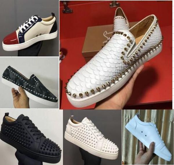 

2020 shoe new luxury black gold glitter sequins red bottom shoes designer high spikes toe genuine leather flats party wedding sneakers