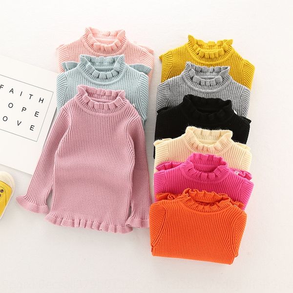 

duw5w girls sweater new children's knitted all-match solid color core-covered yarn sweater pullover elastic shirt round collar pullover, Blue