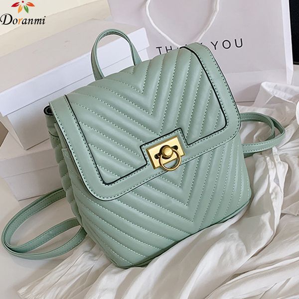 

doranmi designed backpack women's schoolbag 2020 v-striped female rucksack classic solid mochila book bags bg772