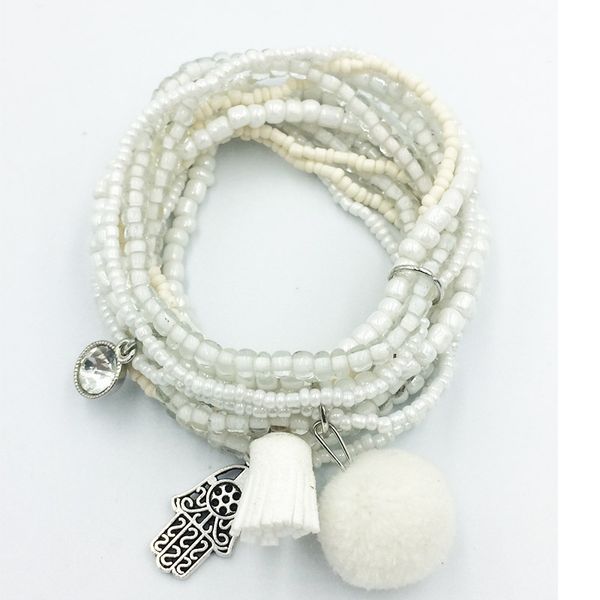 

summer friendship wrap hand shape ethnic multilayer tassel rhinestone crystal beads pom pom beaded bracelets for woman 2020, Red;blue