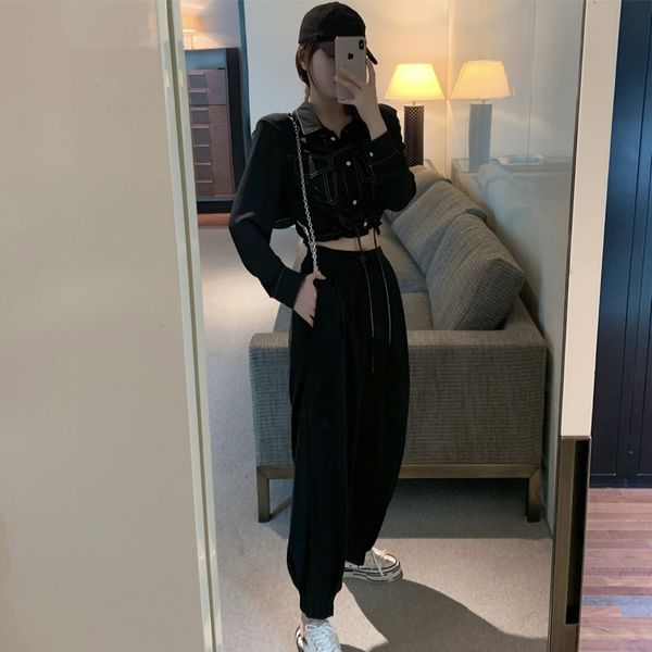 

nana fashion womens clothing store hong kong flavor short coat long-sleeved coat loose casual pants early autumn net red suit fashion, Black;white