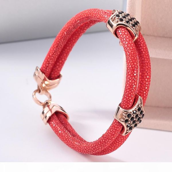 

k bc stingray leather bracelet 5mm round cool men luxury genuine leather bracelet with stainless steel, Black