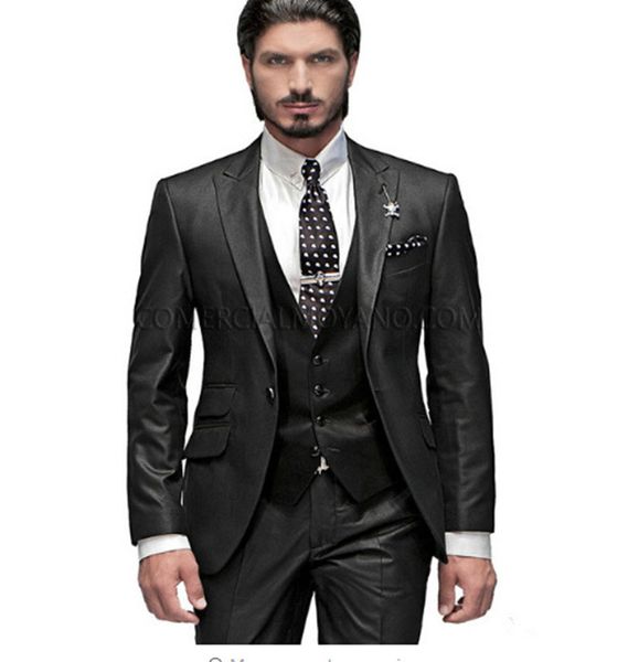 

classic peak lapel tuxedos groom wedding men suits mens wedding suits tuxedo costumes de pour hommes men(jacket+pants+tie+vest) w155, Black;gray