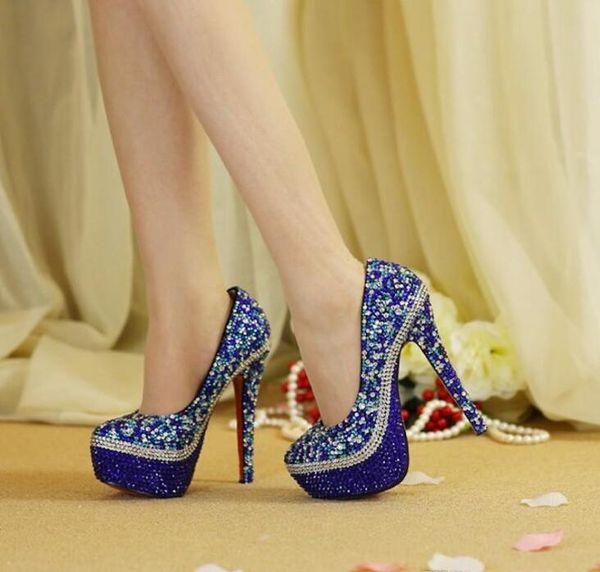 

2020 ручной работы синий кристалл высокие каблуки rhinestone bling bling свадебная обувь свадебные высокие каблуки партии p качество кожаный, Black