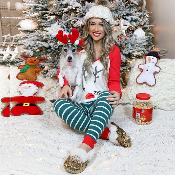 

2020 рождества популярных нашивок elk костюмы женщина отдых пижама топ + брюки костюма две пьес ночной женской #, White;black