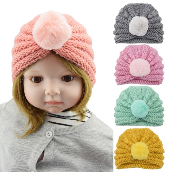 

new children's wool ball knitted indian hat baby warm warm head hair ball cap hat ins sweater head cap, Yellow