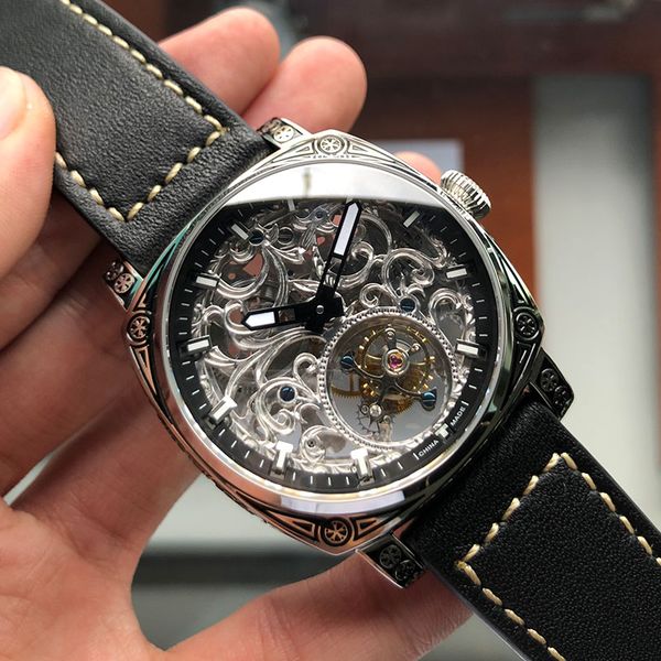 

buchs boux tourbillon watches brand hollow mechanical watch movement st8000k new s50095g, Slivery;brown