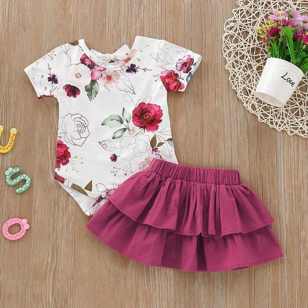 

clothing sets baby girl flare sleeve floral print rompers +mini tutu skirt casual cotton outfits set princess party school, White