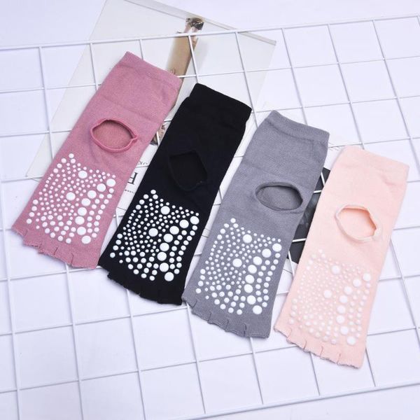

women anti-slip dance socks silicone bottom ballet half finger yoga socks cotton breathable sport pilates knee-hight gym, Black