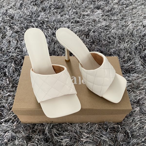 

aber new summer women square toe sandals ladies pu leather plaid outside thin high heels slippers female fashion woman shoes, Black