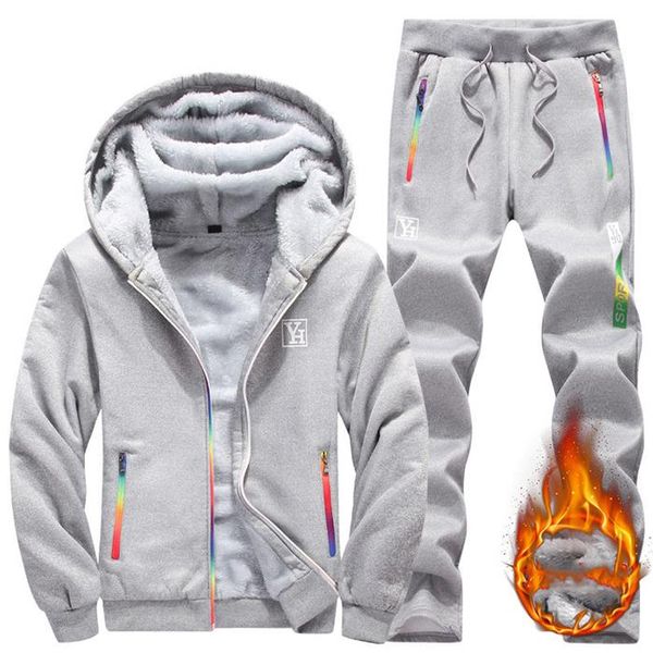 

tracksuit мужчины потовые костюмы осень зима хип-хоп мужские костюмы jogger куртка + брюки комплекты спортивные парой снаряжение, Gray