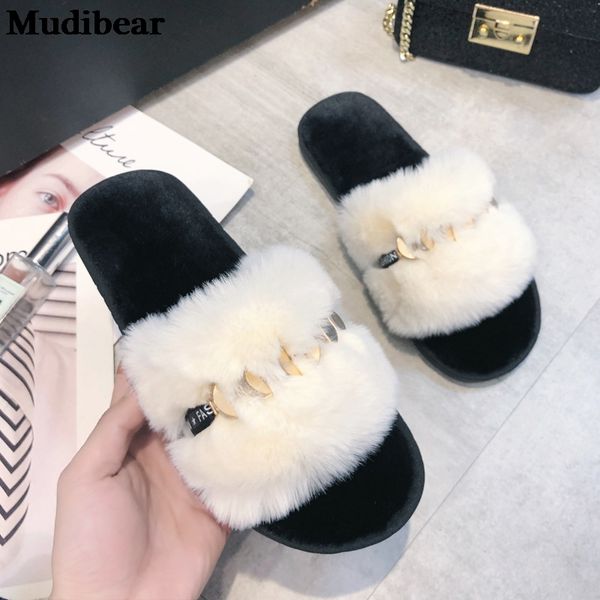 

mudibear autumn winter plush slippers women fashion all-match shoes home wooden floor non-slip plush cotton breathable footwear, Black