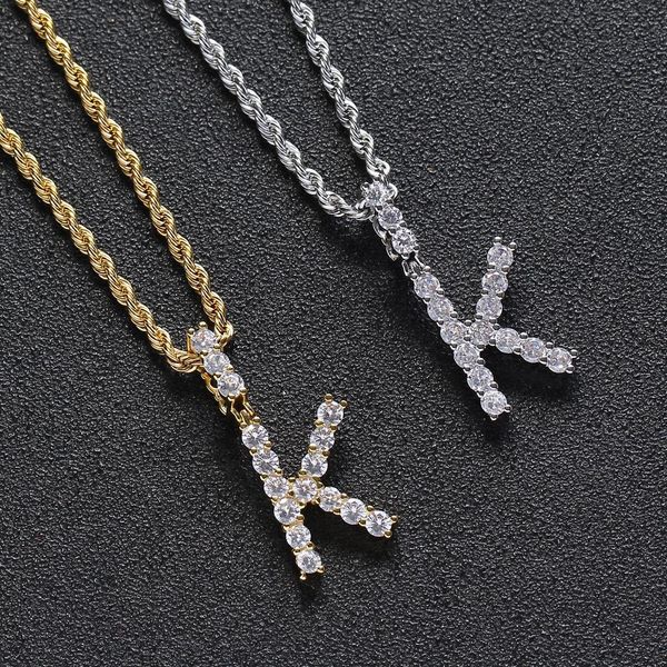 

men zircon name initial tennis letter & pendant gold silver color hip hop jewelry for women with stainless steel chain