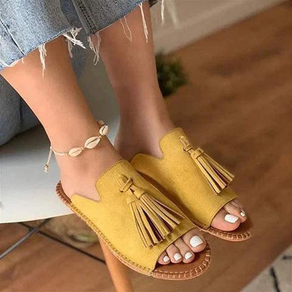 

sandals women 2020 ladies sandals flat tassels open toe casual mules beach shoes breathable anti-slip slipper sandalias mujer, Black
