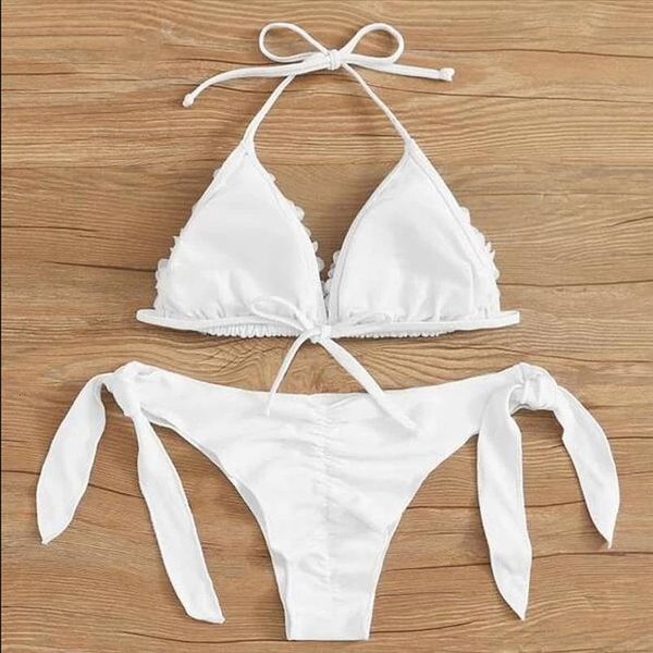 

ruffle bikini set women solid white swimsuit backless swimwear low waist bikinis bathing suit beachwear biquinis 2020, White;black
