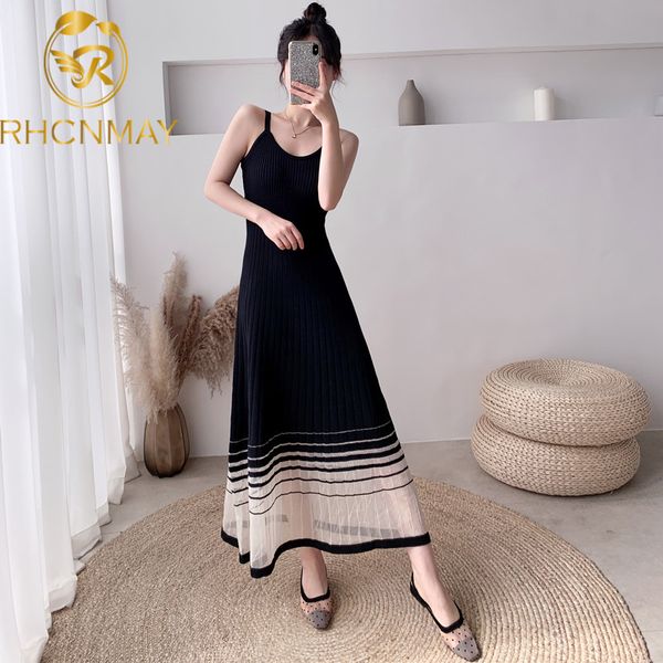 

casual dresses women spaghetti strap sleeveless knitted dress 2021 summer fashion ice silk party sling, Black;gray