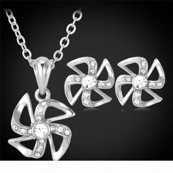 

rhinestone ожерелье стад серьги для женщин 18k real gold платиновым покрытием ветряная cute комплект ювелирных изделий, Silver