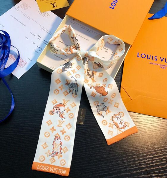 

2020 new fashion designer silk scarf hair band super soft 8*120cm level silk ribbon designer headband bow tie handbag strap, Blue;gray