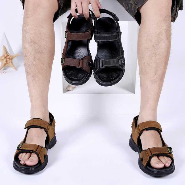 

new fashion summer shoes man cow leather men sandals mens casual shoes non-slip soft rubber soles beach plus size 38 ~ 47, Black