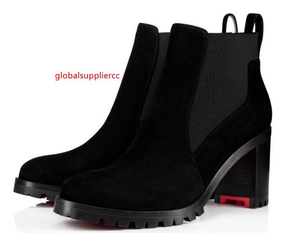 

осень / зима женщины с ботильоны lug подошва sexy lady red bottom загрузочный marchacroche booty круглый toe замша bottines, Black;green