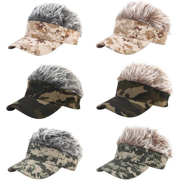 

solid color skullcap fake hair wig short melon cap funny cool hip hop cap sun for men and women baggy retro ski fisherman do, Blue;gray