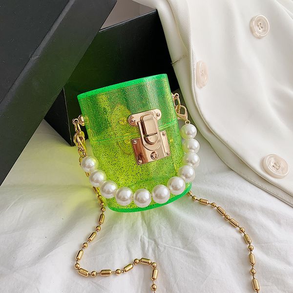 

women's mini bucket bag 2020 summer new transparent female bag pearl handbag pvc shoulder messenger