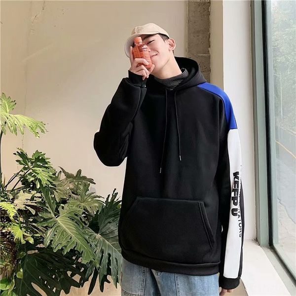 

ins trendy men's hooded casual base shirt bf pullover coat pullover couple korean style loose trendy men's coat, Black