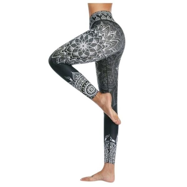 

legging fitness womens high waist push up pants workout running printing trousers skinny elasticity sportswear girl leginy, Black