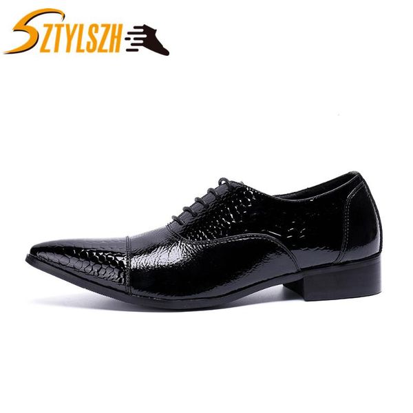 

men's business formal shoes classic men dress shoes man patent leather wedding social sapato male oxfords flat suit, Black