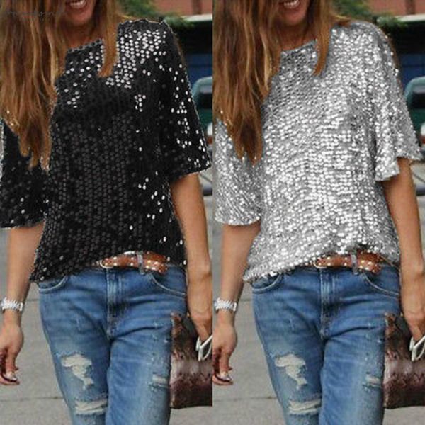 

2020 new arrival fashion ladies elegant silk blouses skew collar half sleeve casual sequin shirts casual slim brand, White