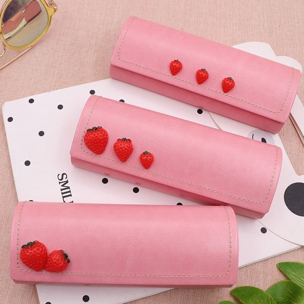 

bcdqy pink strawberry ins women's portable anti-pressure girl's heart children's leather case case strawberry glasses iron bo, Blue