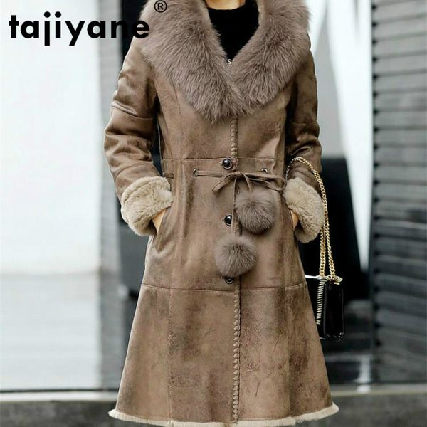 

natural women's real fur coat fur collar jacket autumn winter coat clothes 2020 korean vintage zt4074, Black