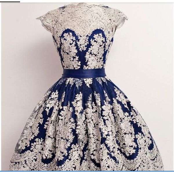 

a line short homecoming dress jewel neck with lace appliques dark navy prom dresses cap sleeve mini graduation party dresses unique, Red