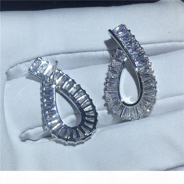 

handmade tennis drop earring white gold filled princess cut 5a cz engagement wedding dangle earrings for women jewelry, Golden;silver