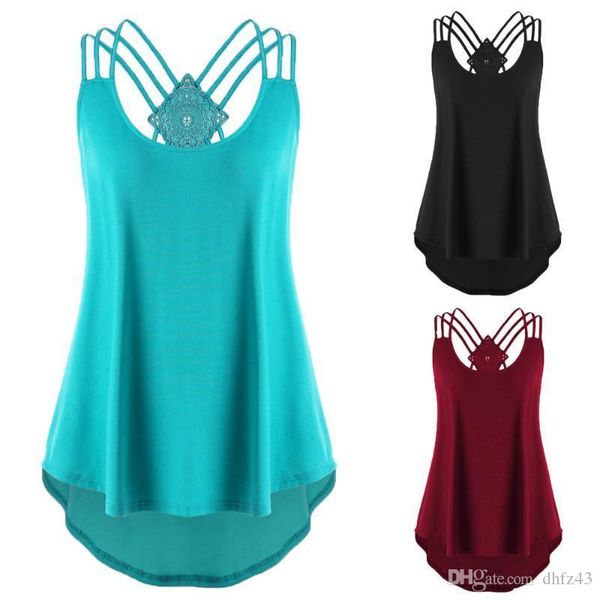 

tank streetwear ladies' bandages sleeveless vest high low tank notes strappy woman clothes modis #ce3, White