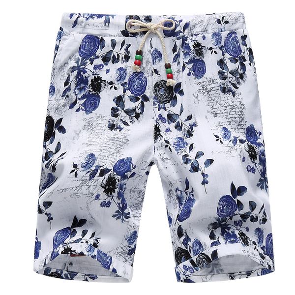 

casual mens flower shorts asian size s to 6xl summer shorts men cotton and linen fabric drawstring pants, White;black