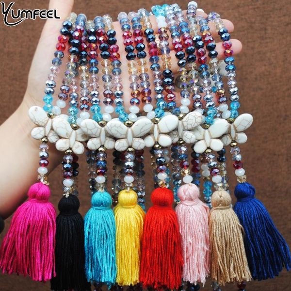 

yumfeel long bohemian retro butterfly pendant necklace tassel glass bead sweater chain pink black blue yellow khaki jewelry, Silver