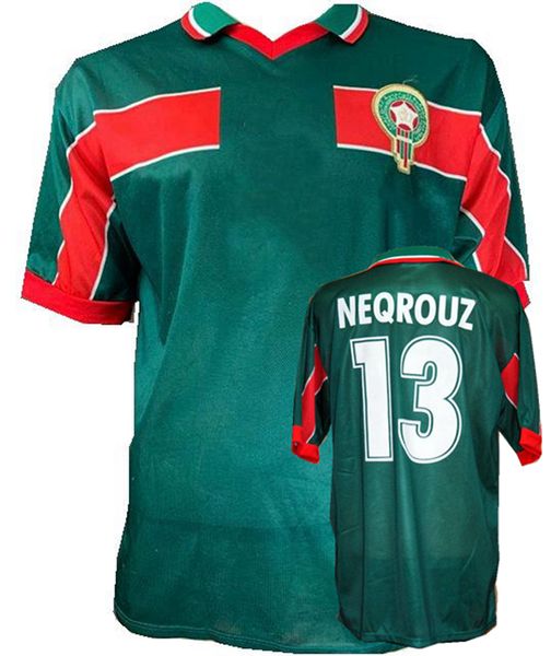 

1998 morocco retro soccer jersey 98 99 maroc hadji bassir ouakili neqrouz abrami vintage classic old football shirt, Black;yellow