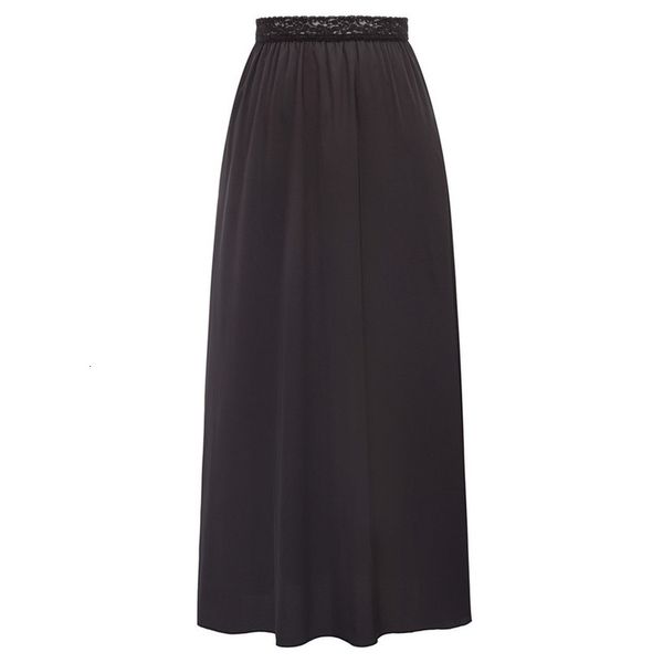 

maxi skirts womens smooth amp comfortable elastic waist lace decorated satin waist slip skirt solid color underskirt petticoat, Black
