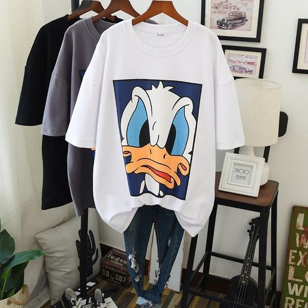

new 2020 fresh sweet printed cotton short sleeve round pullover t-shirt pullover neck loose women's t-shirt, White