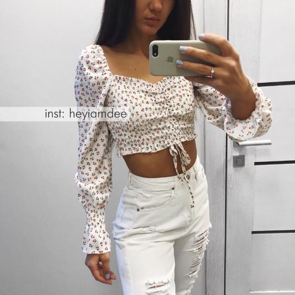 

fashion korean style women long sleeve blouse female =summer new print short shirts women's clothing white blouse