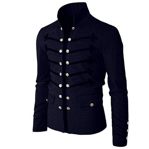 

2020 vintage solid men gothic jacket steampunk tunic rock frock uniform male vintage punk metal coat outwear, Tan;black