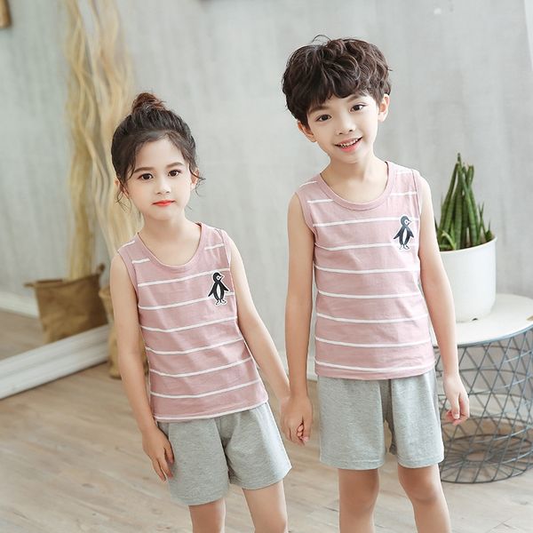 

2020 pure cotton summer two-piece 2020 shorts children's pure cotton vest set summer children's vest shorts two-piece set, Blue