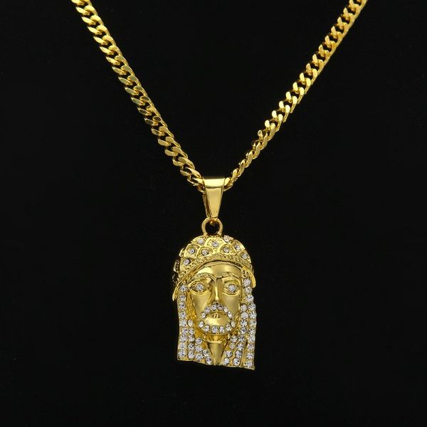 

mens hip hop necklace jewelry iced out jesus piece pendant necklace with 70cm gold cuban chain, Silver