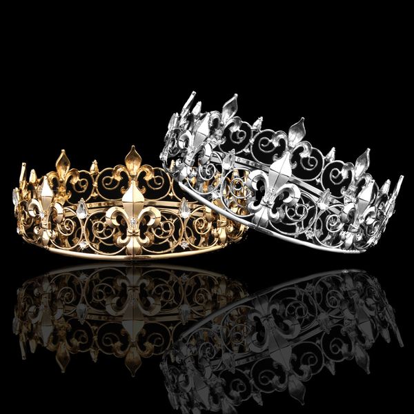 

men's wedding bridal crystal tiara crown golden/silver pageant prom rhinestone veil tiara headband wedding hair jewelry t200110, White;golden