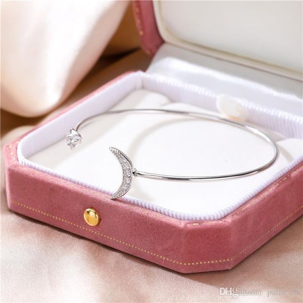 

factory direct sales s925 sterling silver exquisite star moon bracelet female japanese korean version wind diamond opening star moon bracele, Black