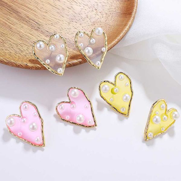 

aensoa unique design korea heart pearl alloy earrings for women girls statment irregular transparent drop earrings 2020, Silver