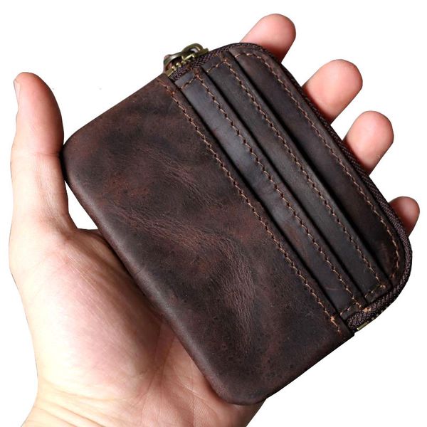 

aber retro first layer leather card wallet purse leather handmade original key package driving license portable mini coin bag, Red;black